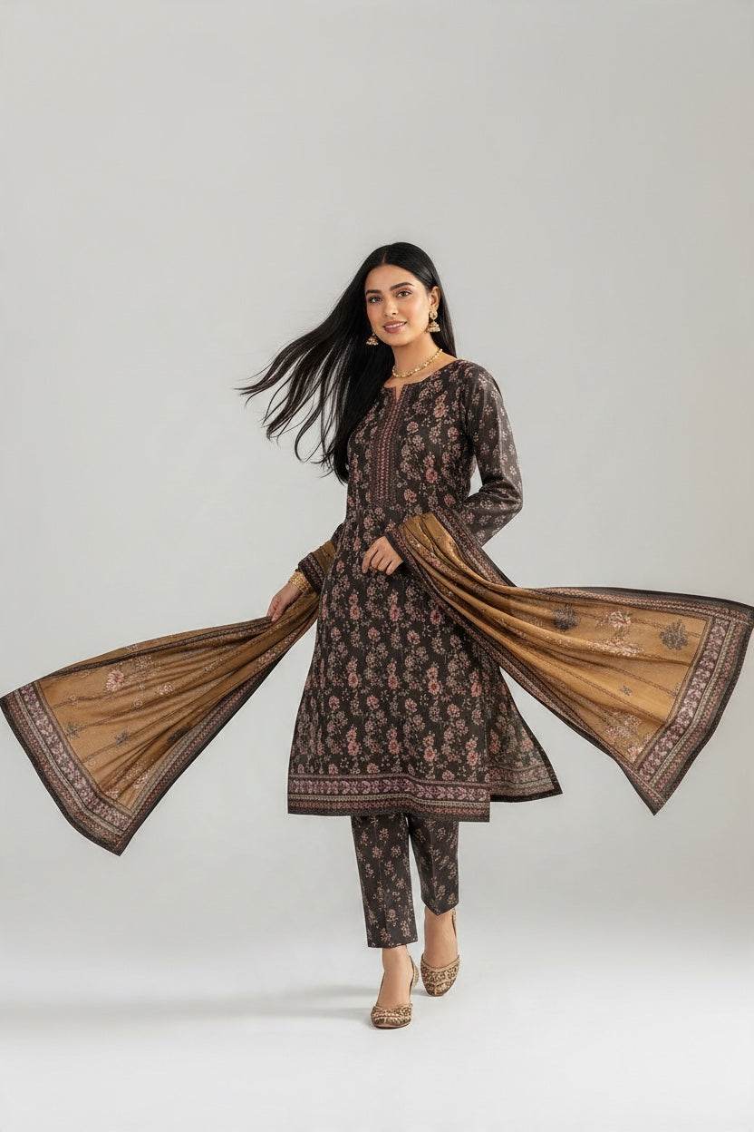 Sapphire 3 Pc Shawl Collection Design Code: 745