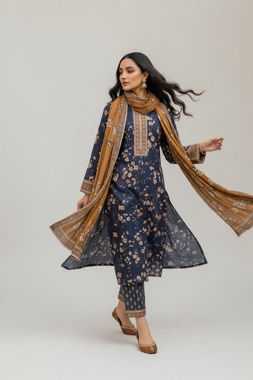 Sapphire 3 Pc Shawl Collection Design Code: 741