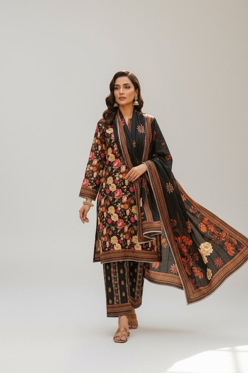 Sapphire 3 Pc Shawl Collection Design Code: 740
